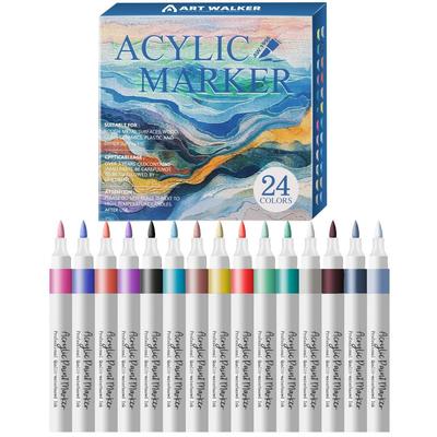 Acrylic Marker Pen Paint 24 Color Set Water-based Quick-drying Soft Tip Colors Waterproof Plastic Sheets Fabric Bags Ceramics Stone Pottery Wood (24