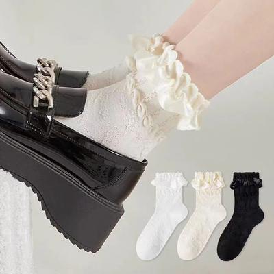 Kave Lolita White Lace Breathable Socks Women'S Lolita Summer Thin Medium Tube Japanese With Loafers Princess Socks