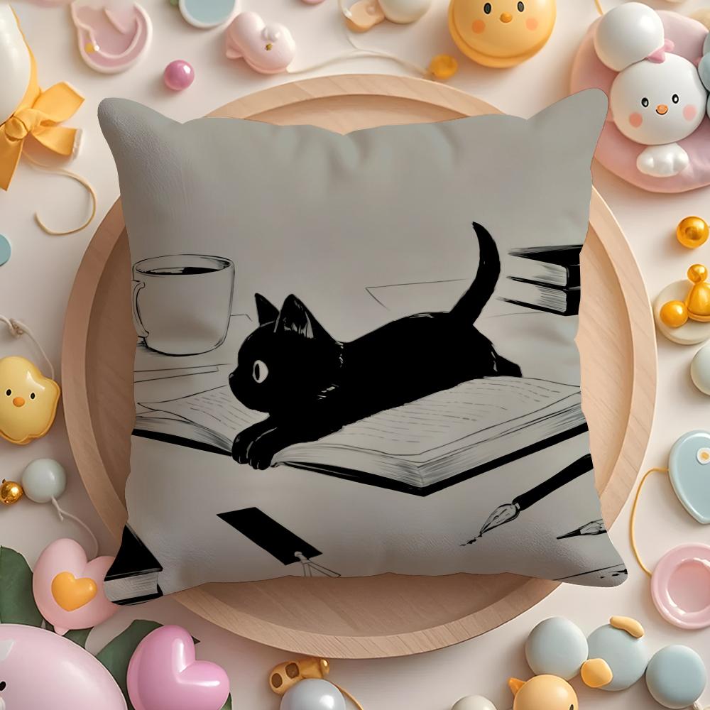 Cat Sketch Cushion Cover Short Plush Double-Sided Printing Home Machine Washable In Warm Winter Pillow Cover