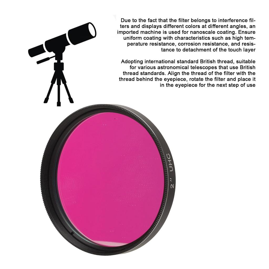 UHC Light Pollution Reduction Filter for Ultra High Contrast Filter with Filter Thread for Observation 2" Telescopes, 2
