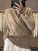 Korean Style 100% Wool V-Neck Pullover Sweater - Women's Slim Fit, Waist-Cinched In Solid Color for Autumn and Winter.