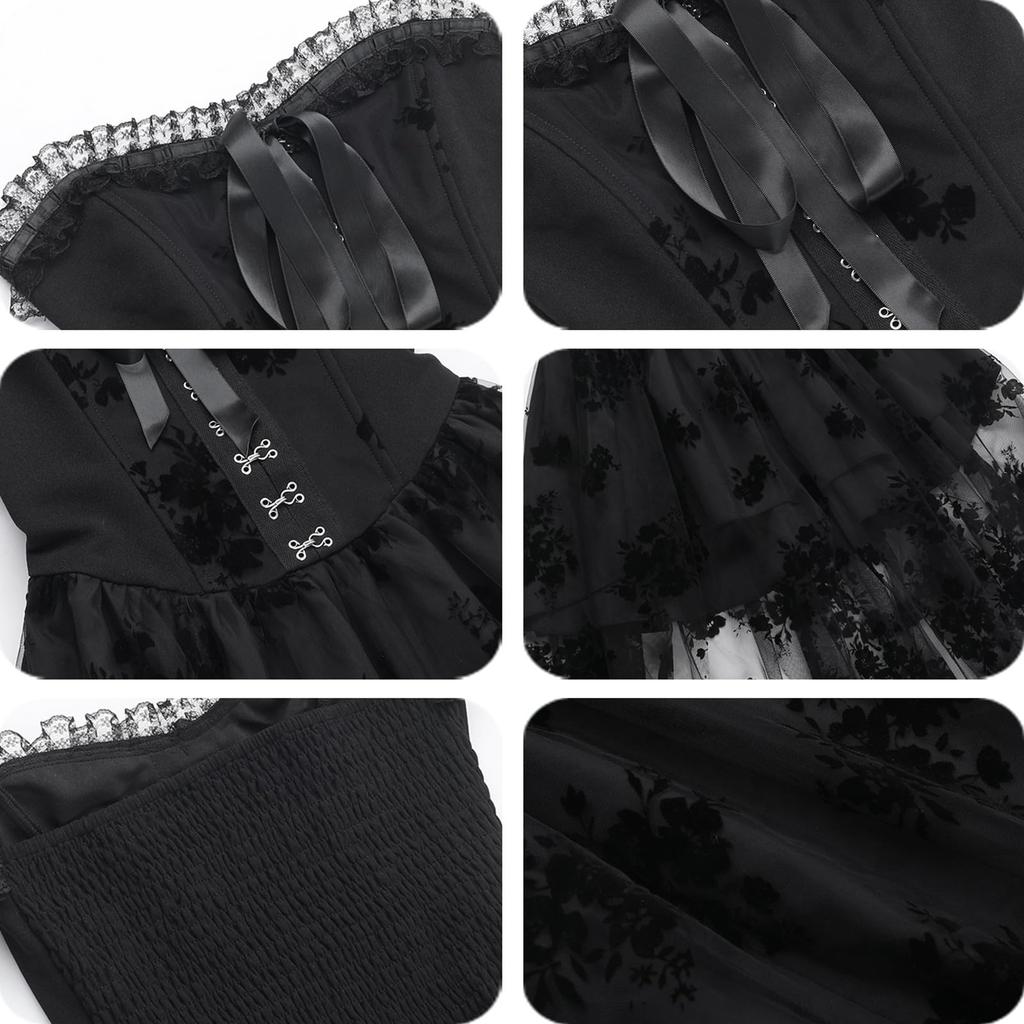 Sivrusn Gothic Lolita Cosplay Sweet Ladylike Hip Korean Stage Harajuku Size M Dress, Black, A-Line, Knee-Length, Lolita, Lolita, Princess, Dress, Hop,