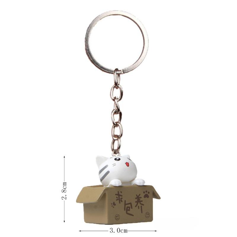 Plastic Three-dimensional Couple Cartoon Key, Little Cat Keychain Ring, Chain