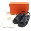 Pristine HERMES Sandals Hercules Black Navy Leather Mens 44 Used