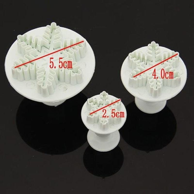 3Pcs Snowflake Cake Decorating Fondant Plunger Cutters Mold Mould Cookies Tools Silicone Molds 2023