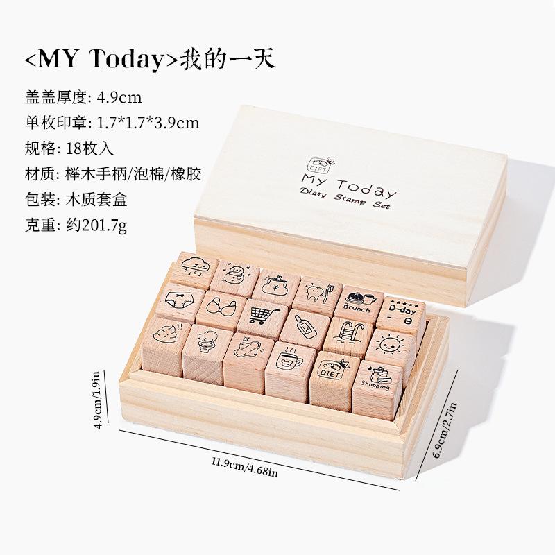 Daily Life 18 Beech Wood Seal Set Box Diy Diary Decoration Material Stamp Wooden Box Seal Kawai Stationery Lovely Gift Supplies