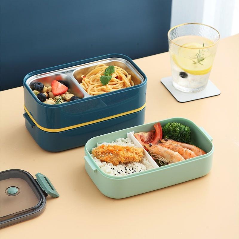 304 Stainless Steel Lunch Box for Adults Kids School Office 1/2 Layers Microwavable Portable Grids Bento Food Storage Containers