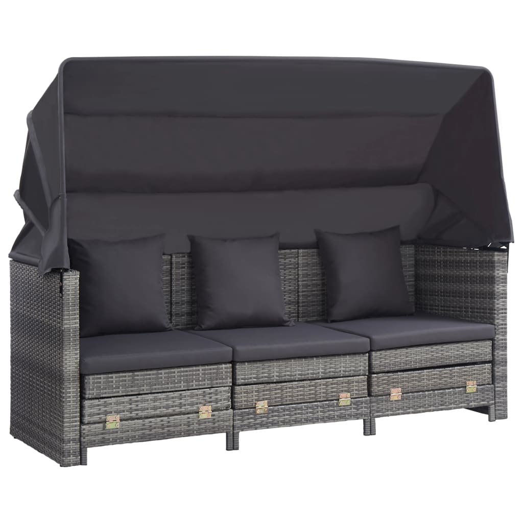 Extendable 3 Seater Sofa Bed with Canopy Poly Rattan Grey
