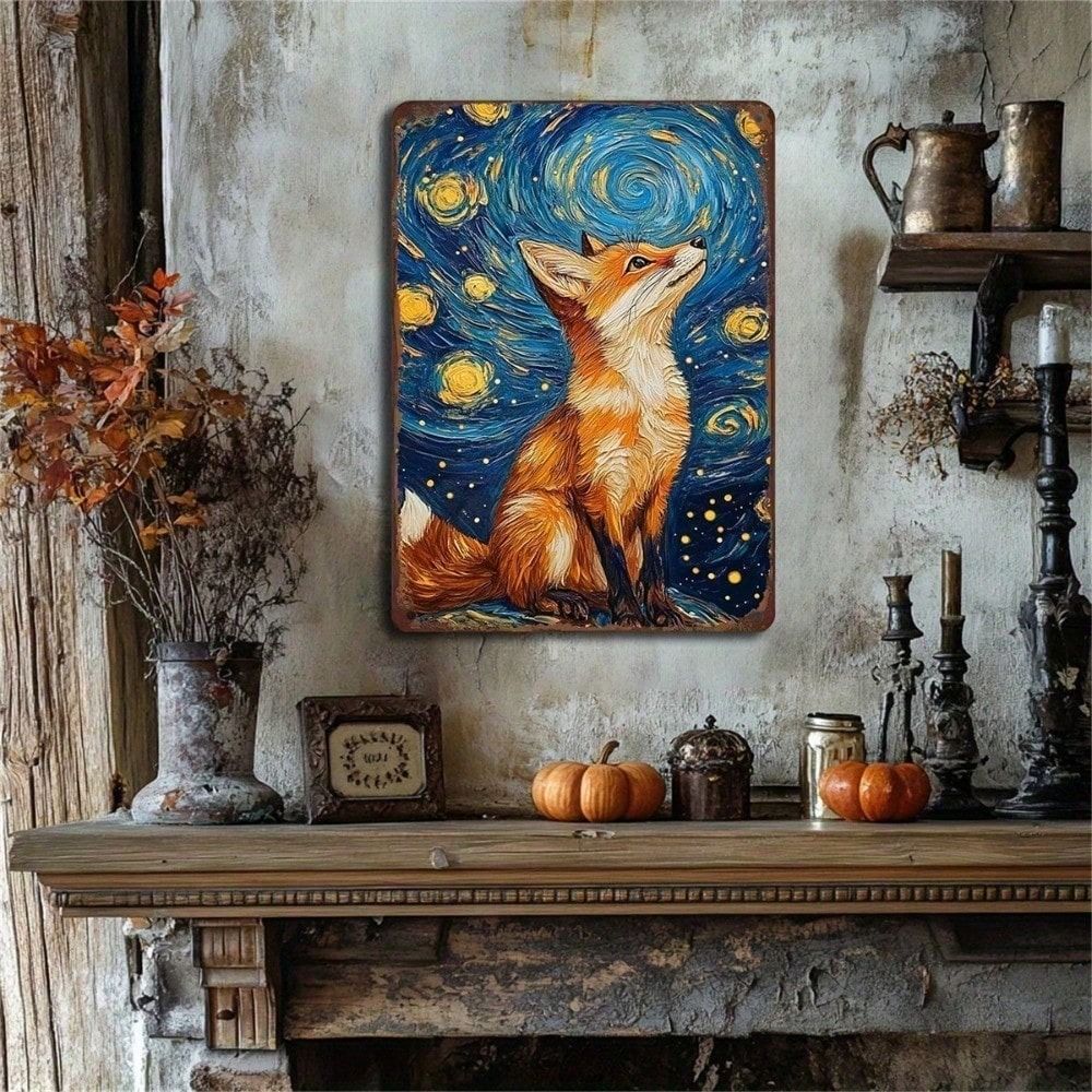 Wandkunst Metallposter Vincent Van Gogh Sternennacht Fuchs, Ländliche Wohnzimmerdekoration