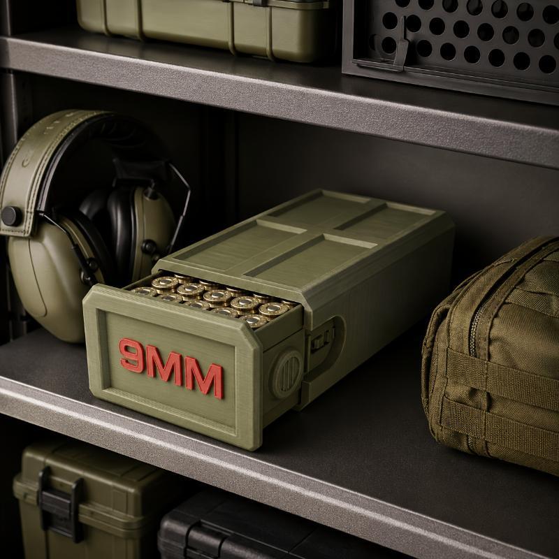 3D Printed 9Mm Ammunition Box 50-Round Compact And Durable Drawer With Side Lock Range Gear Perfect Dad/Grad Gift