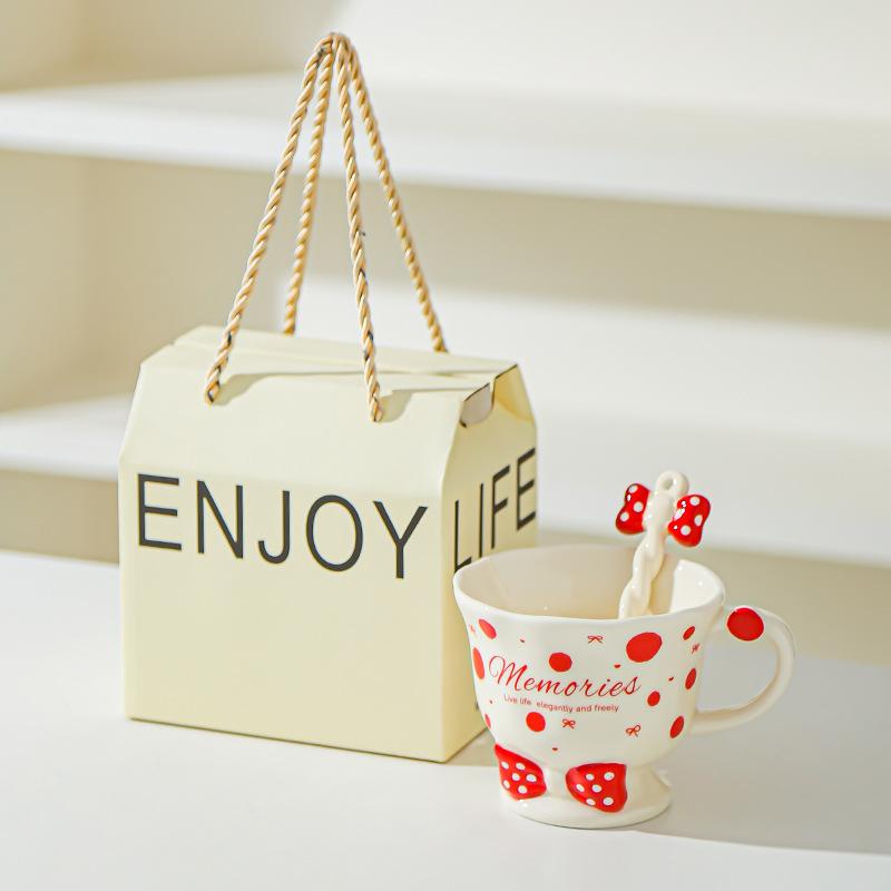 Bow Spoon Goblet Cute Girl Mug Set Drink Water Cup Small Gift Cup High Value Ceramic Cup
