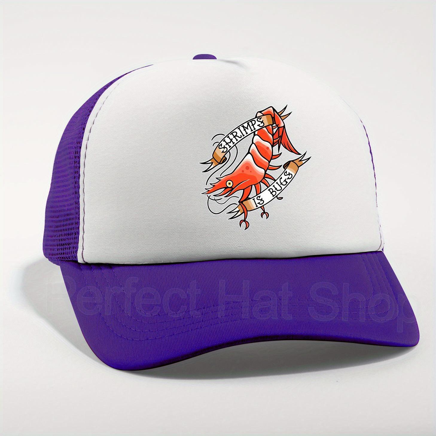 Shrimps is Bugs Tattoo Graphic Trucker Hat Pink White Mesh Baseball Cap Adjustable Casual One Size