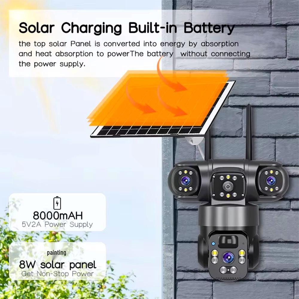 Echte 360° kabellose Solar-Überwachungskamera mit Dreifachobjektiv & 4G mobilem Fernzugriff