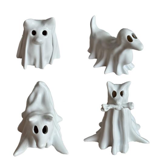 Halloween Ghost Animal Figurine Draped Ghost Dog Cat Statue Resin Spooky Tabletop Ornaments for Home Party Haunted House Decor