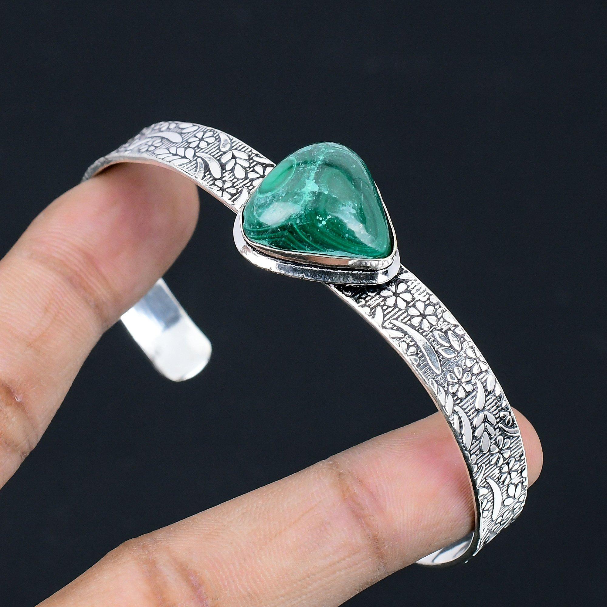 

Daughters Day Deal Pear Malachite Stone Handcrafted Trendy New Bangle 925 Silver Adjustable