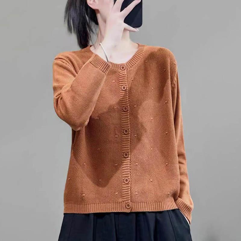 Sweaters Coat Cardigan for Women Retro Literary Solid Color Long Sleeve Knit Cardigan Sweaters Jacket
