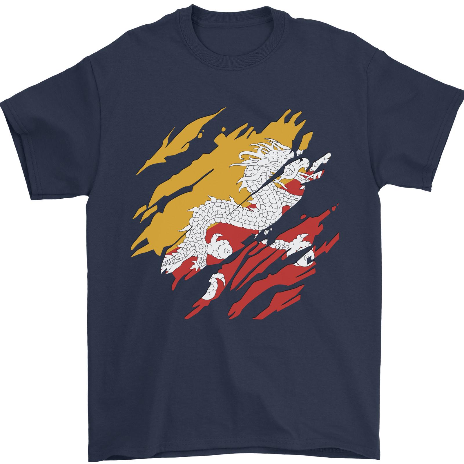 Torn Bhutan Flag Bhutanese Day Football Mens T-Shirt 100% Cotton S