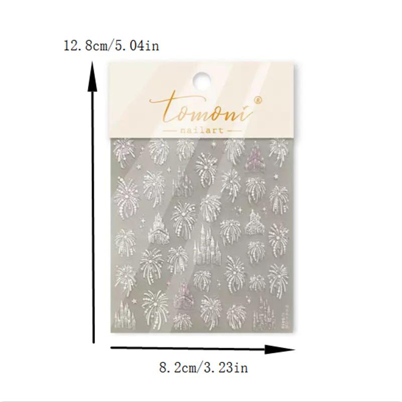 Pretty Colourful Firework Castle Shiny Romantic Pyrotechnics Embossment Self Adhesive Nail Art Stickers New Year Manicure Decals