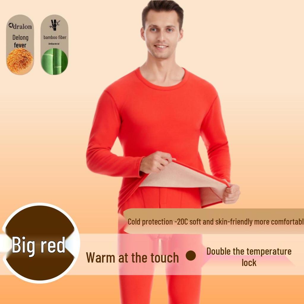 Unisex Lambswool Underwear Set with Fleece Lining & Thick Fabric for Autumn/Winter.