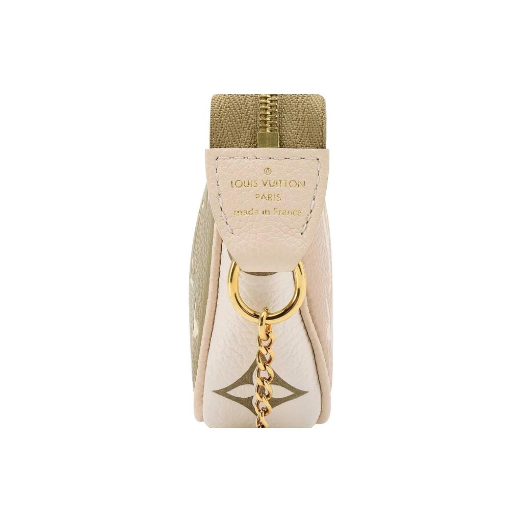 Louis Vuitton Pochette Accessoires Classic Monogram Embossed Chain Shoulder Clutch Mini Women's Beige/Pink