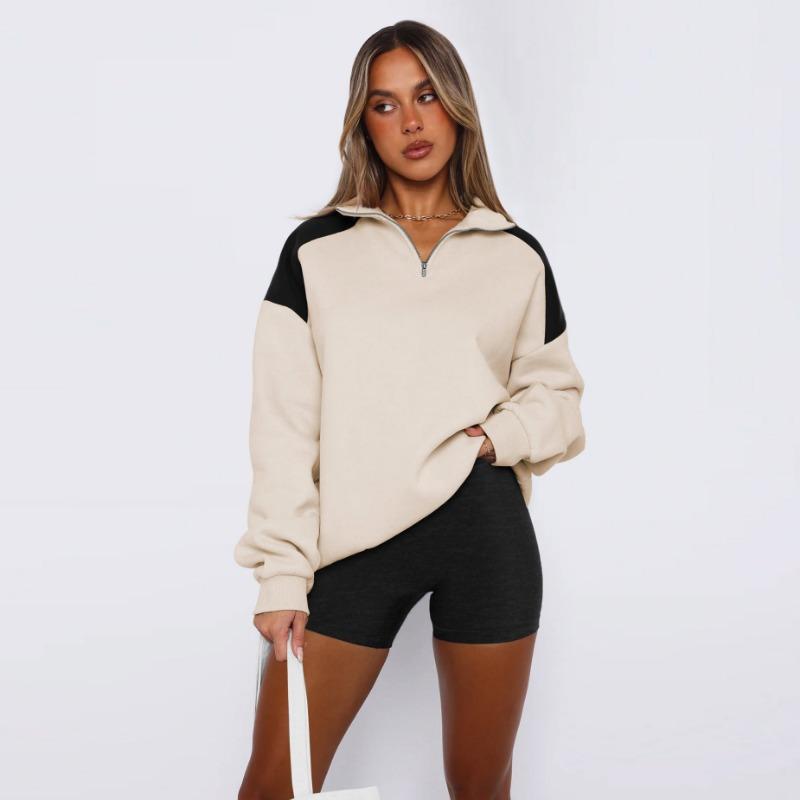 

Весенняя женская американская рубашка-поло с контрастной молнией, бейсбольная джерси, толстовка XL абрикосовый