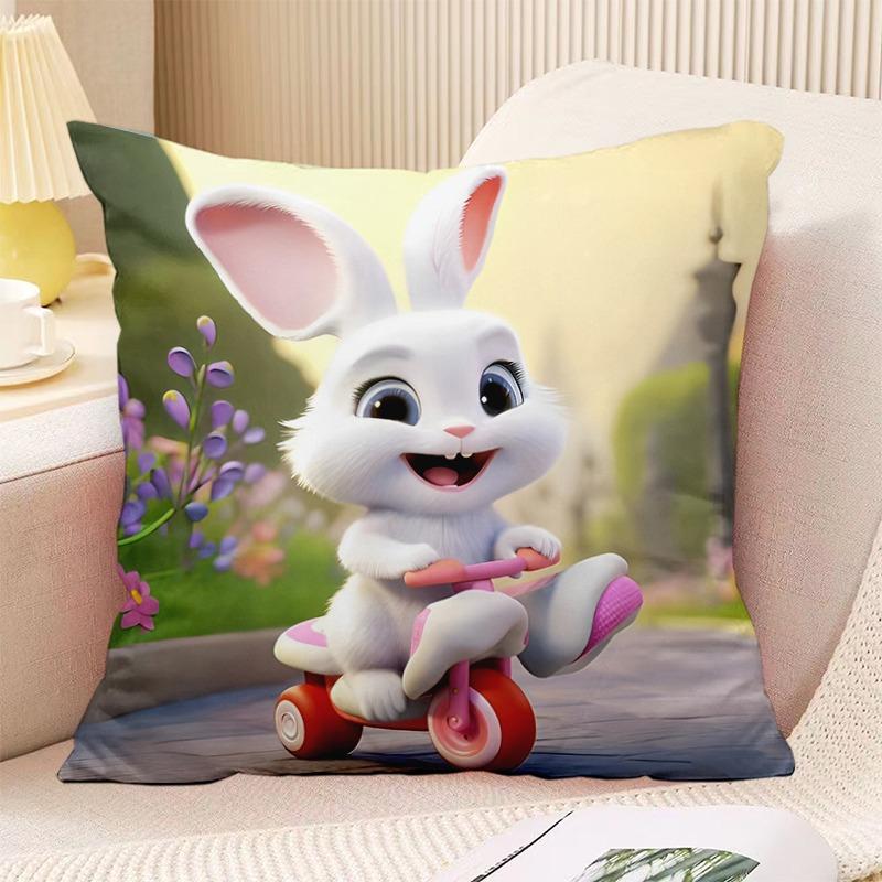 Schlafzimmer Wohnzimmer Quadratische Kissenhülle Niedlicher Hasen-Druck Dekorative Kissenhülle