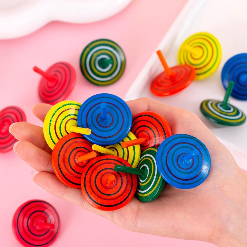 Children s Creative Rainbow Wooden Gyroscope Toy - Mini Floor Spinner Game for Kindergarten, Desktop Fun & Small Gift Prize