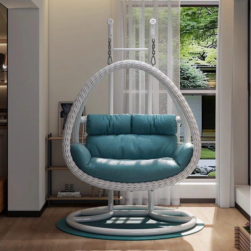 Indoor/Outdoor Rattan Hanging Basket Chair: Rocking Double Swing & Lazy Hammock