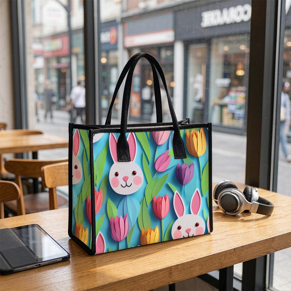  Cute Rabbit Tulip Printed Tote Bag Casual Large Capacity Portable Daily Shopping Handbag