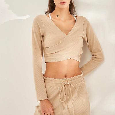 Top da Yoga e Corsa da Donna con Scollo a V ad Asciugatura Rapida e Maniche Lunghe