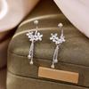 Real 925 Silver Flower Bead Screw Chain Tassel Plant Stud Earrings For Women Cute Fine Jewelry Light Accessories