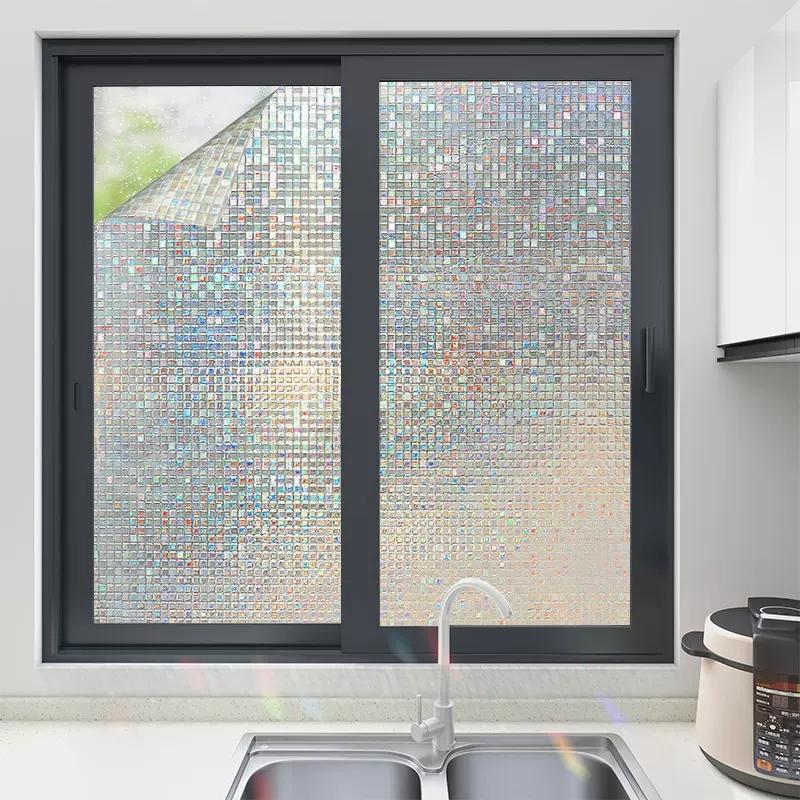 Window Privacy Film 3D Window Film Rainbow Sticker 3D Stained Glass Window Decals Static Cling Stickers for Bathroom