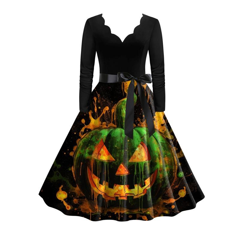 IHUASU Fashion Spring Autumn Long Sleeve V-Neck Casual Dresses S