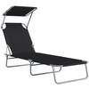 Folding Sun Lounger, Chaise Lounge, Multi-Position Backrest, Sunshade, 187 x 58 x 36 cm, Black