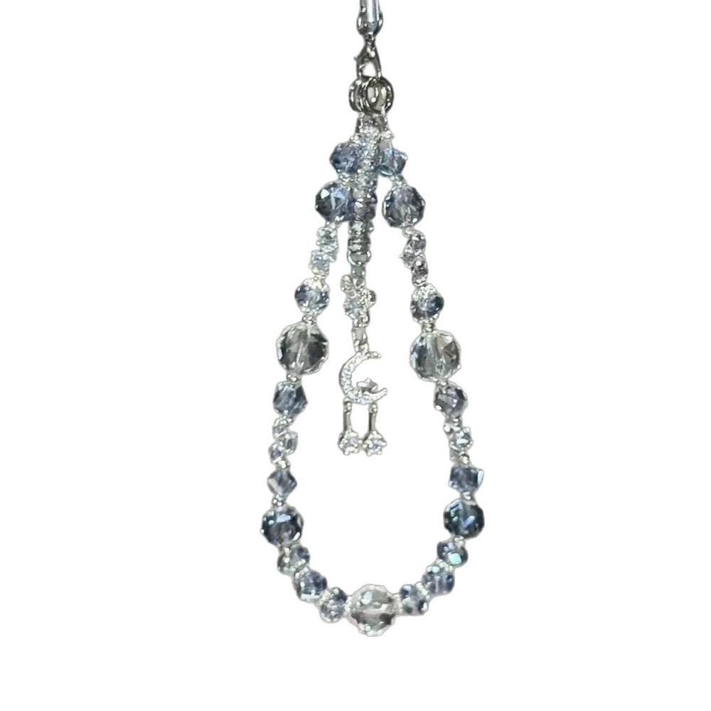 Ice Transparent Phone Wrist Strap Bracelet Rhinestone Beaded Pendant Keychain  Bag