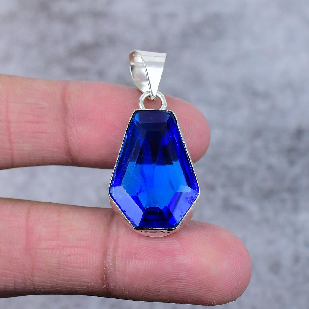 Pietra Preziosa Quarzo Tanzanite Argento Sterling 925 Fatto a Mano Gioielli Ciondolo 1.58" M-377