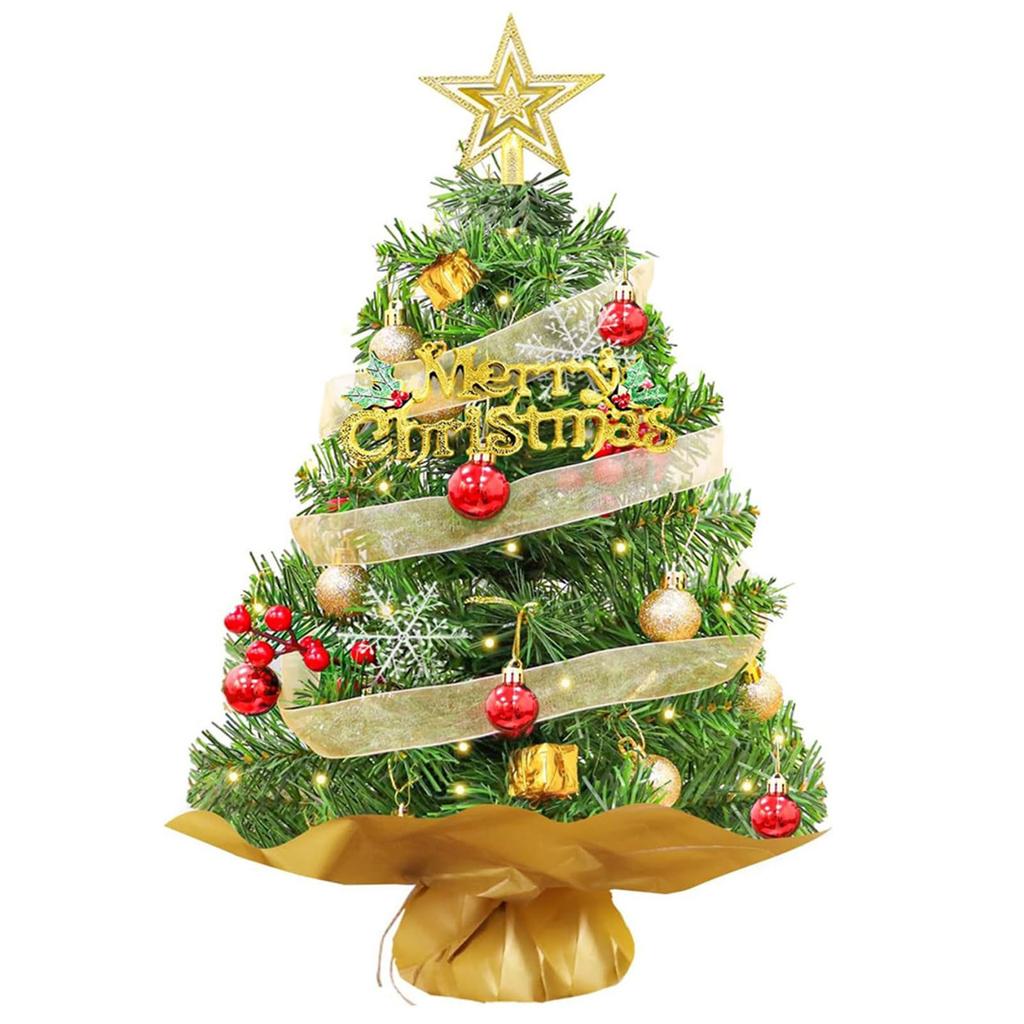 Xmas Tree with Light 23.6 Inch PVC Tabletop Artificial Xmas Pine Tree for Xmas Holiday Home Decorations