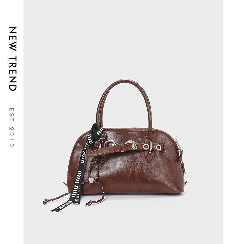 Сумка Осень Зима Высококлассная Нишевая Сумка-Ракушка из Кожи Растительного Дубления Винтажная Сумка Через Плечо Повседневная Женская Сумка