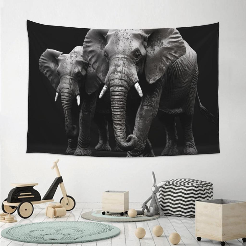 3D Gray Elephant Print Tapestry Wide Wall Hanging Lightweight Art Tapestry Floral Wall Blanket Vintage Aesthetic Tapestry Soft