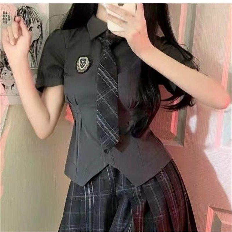 

Летний женский комплект из двух предметов в стиле британского колледжа JK, юбка мини: Молодящая корейская школьная форма S