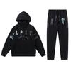 New Rainbow Color Matching Letter Embroidery Fleece Loose Hooded Sweater Casual Trousers Set