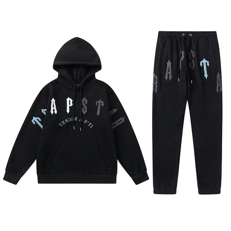 New Rainbow Color Matching Letter Embroidery Fleece Loose Hooded Sweater Casual Trousers Set