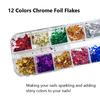 12 Colors Nail Foil Flakes, Metallic Chrome Glitter Nail Art Accessories, Nail Designs Decoration