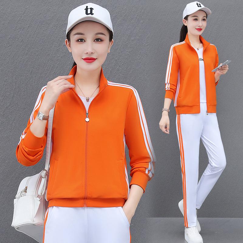 Stand Up Collar Cardigan Sports Suit Women's Spring and Autumn Casual Loose Three Piece Set