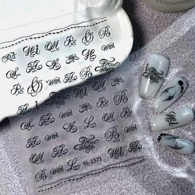 New English Letter Nail Art Stickers Black White Artistic Font Nail Decoration 3D Embossed DIY Manicure Decals Manicure Tool