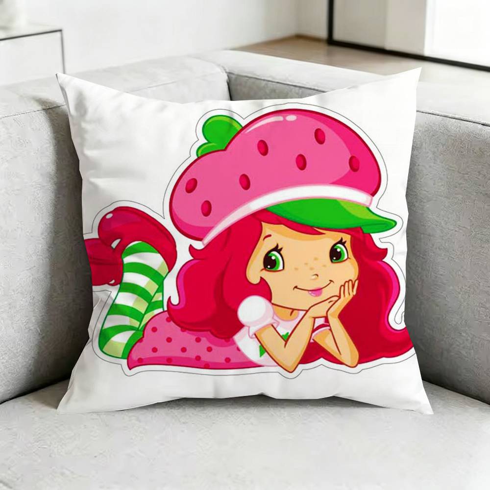 Süßes Erdbeer-Shortcake-Mädchen Kissenbezug Quadratisch Doppelseitige Sofakissenhülle Schlafzimmer Nachttischkissen Geschenk
