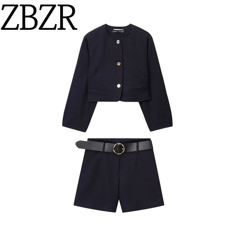 Zbzr Autumn New Women Clothes Button Short Blazers With Belt Shorts 8972280 8972180