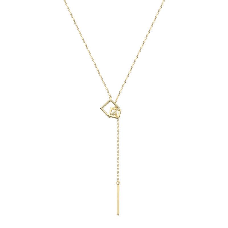 925 Silver Geometric Square Necklace Long Tassel Chain Wedding Jewelry Sweater Chain for Women