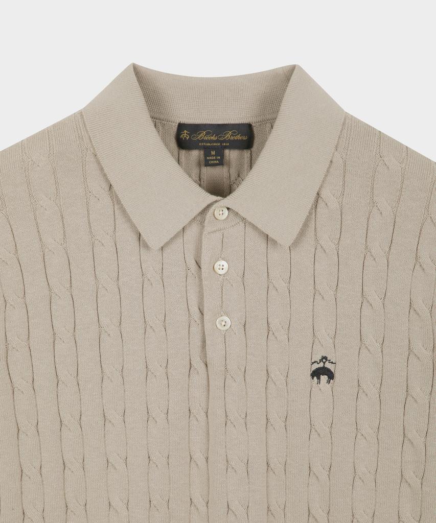 BROOKS BROTHERS Cotton Cable Polo Short Sleeve Sweater (Beige) (Bbwtmog204)