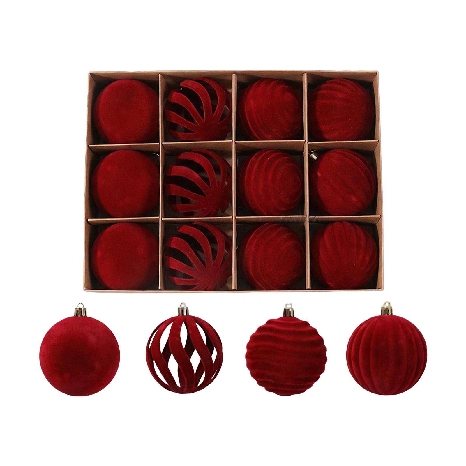 

8CM Flocked Christmas Ball Ornaments, Glitter Decorative Balls, 12pcs Set, Christmas Tree Festive Atmosphere One Size винный